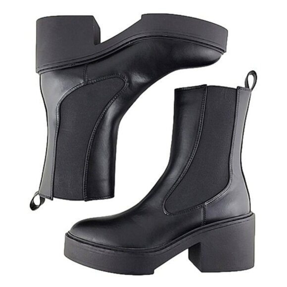 Nine West Women's Doleas Black Faux Leather Platform Slip On Ankle Boots Sz 6.5M - Picture 2 of 16